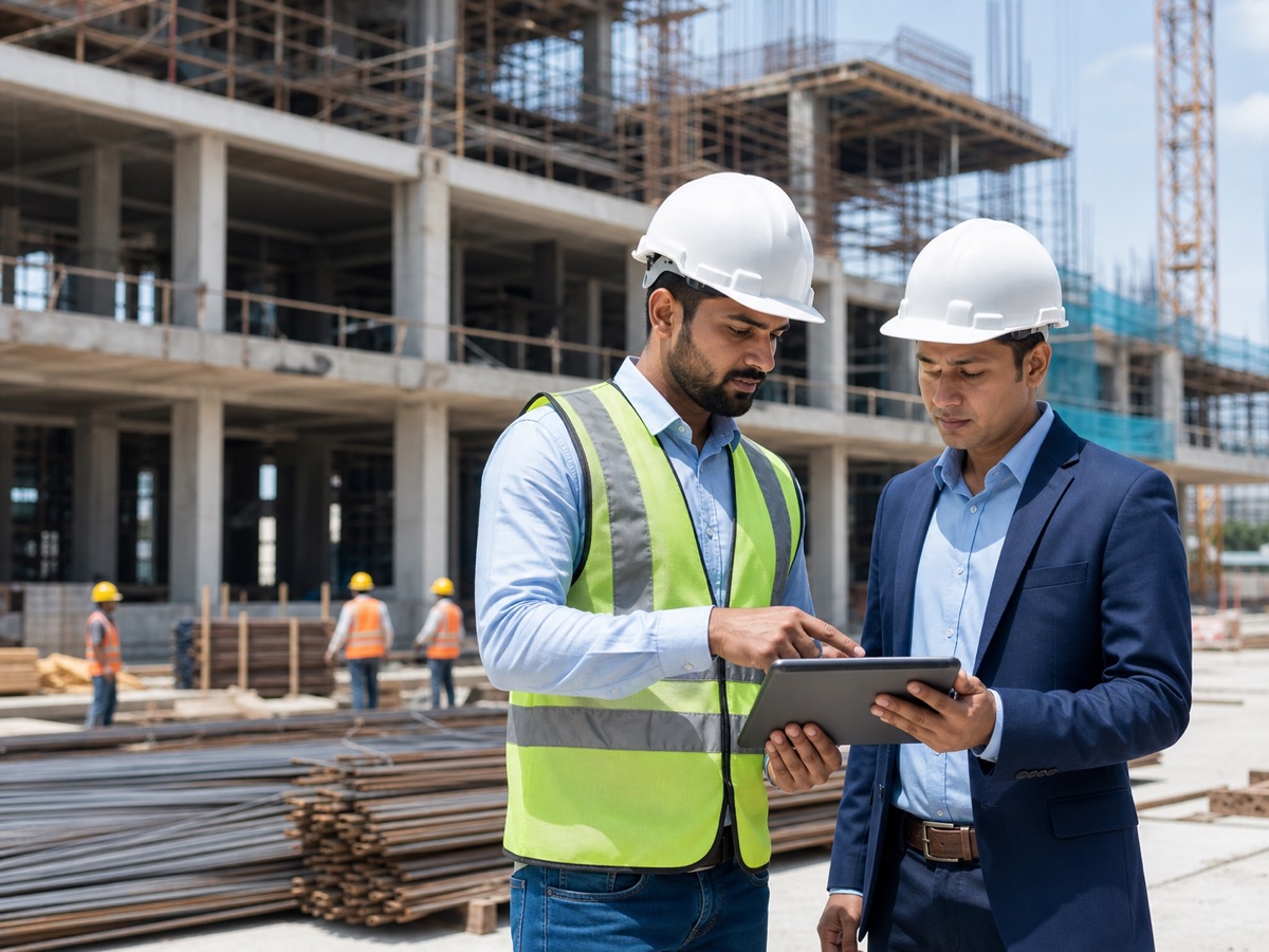 Construction managers tracking project progress and materials on site