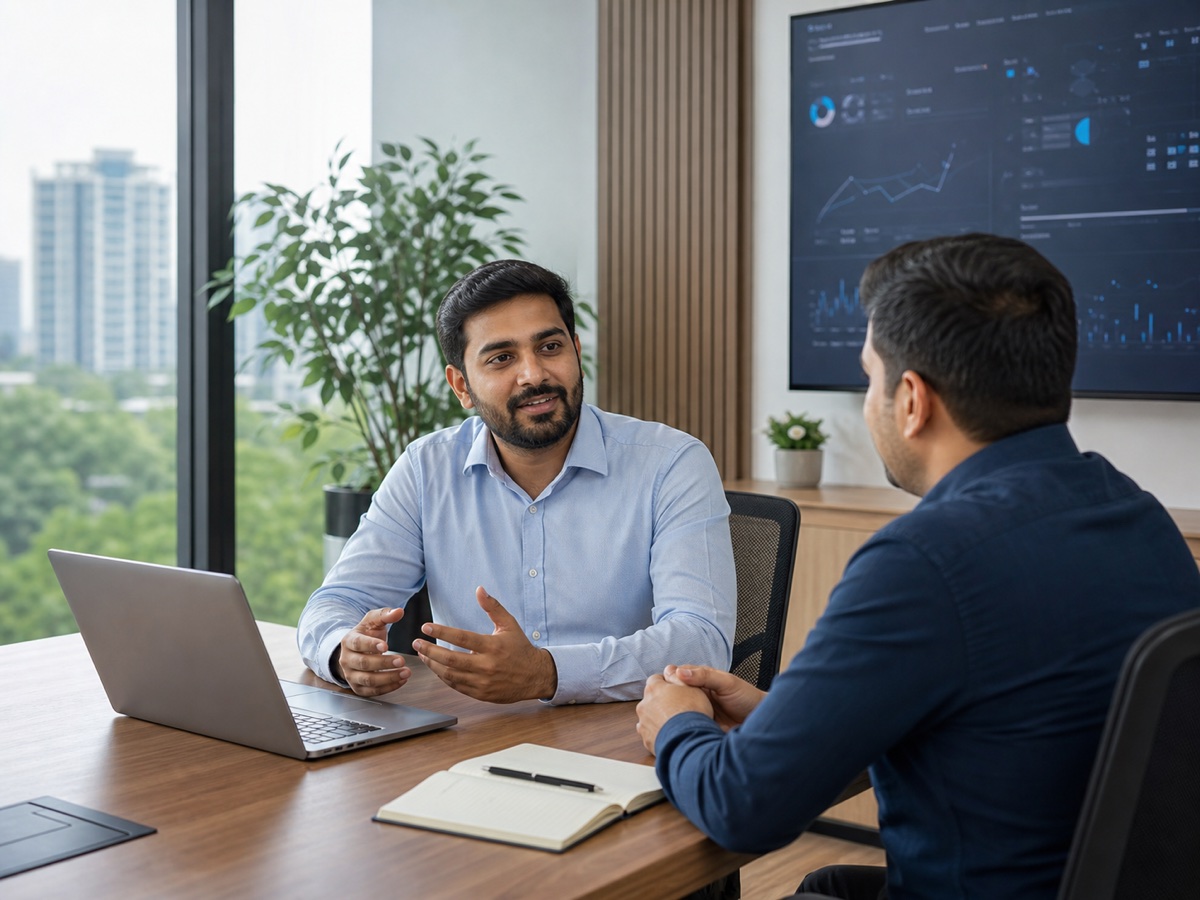 Technology consultant discussing a business challenge with a client